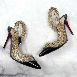 Christian Louboutin Malaika 100 Patent Leather Pointed Toe Slingback Heels Black